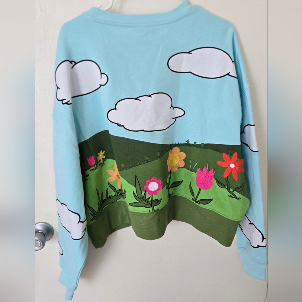 Disney Mickey Mouse Garden Collection Cropped Crewneck Sweatshirt Blue Green NWT - Picture 3 of 7